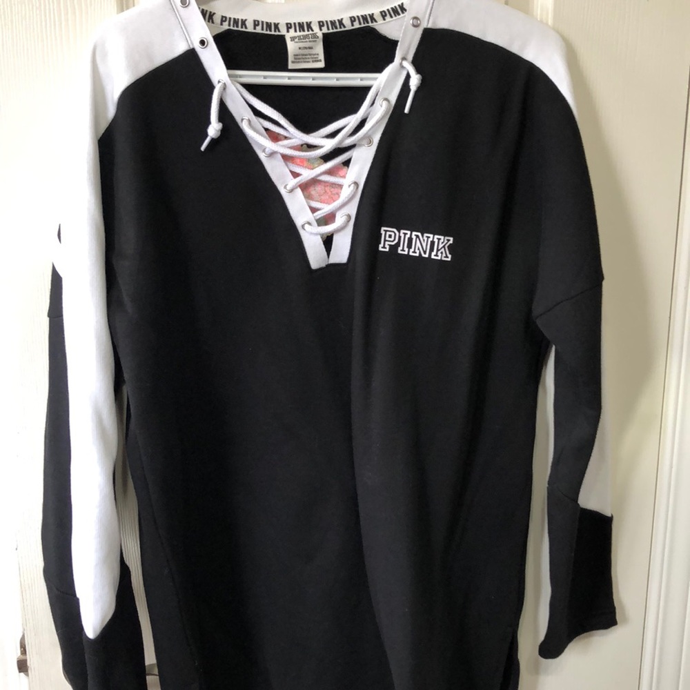 PINK sweater with tie in the front